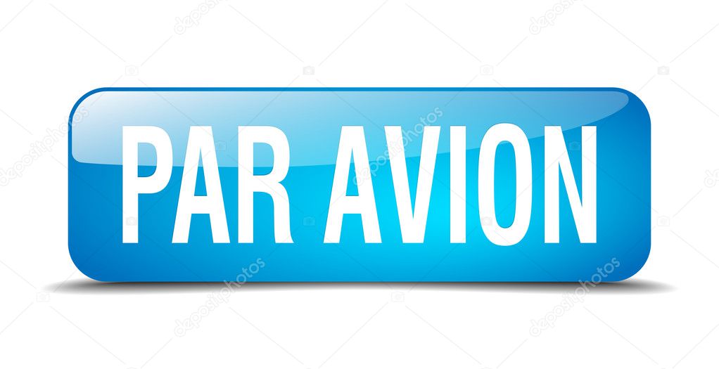 par avion blue square 3d realistic isolated web button