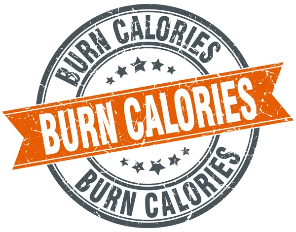 Bruciare calorie rotondo arancione grungy vintage isolato timbro — Vettoriale Stock