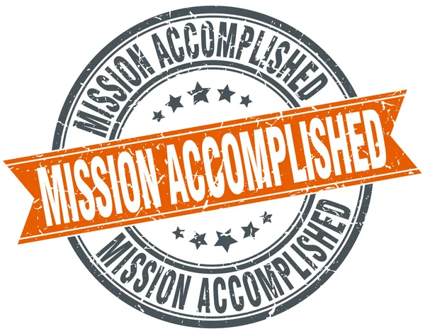 Mission accomplished round orange grungy vintage isolated stamp — Stock Vector