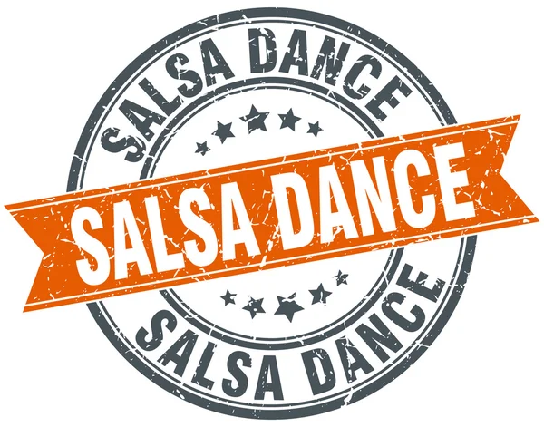 Salsa danse ronde orange grungy vintage timbre isolé — Image vectorielle