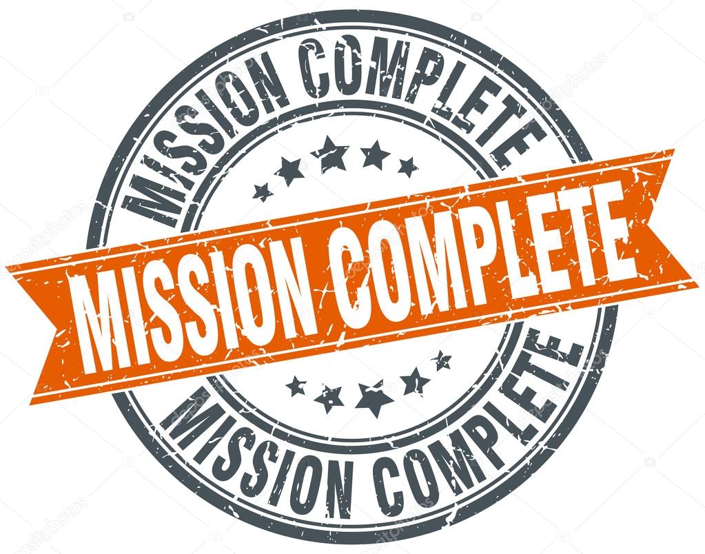 mission complete round orange grungy vintage isolated stamp