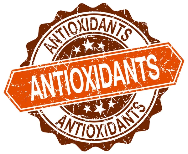 Antioxidantien Orange Round Grunge Stempel auf Weiß — Stockvektor