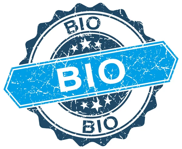 Bio kék kerek fehér grunge-bélyeg — Stock Vector