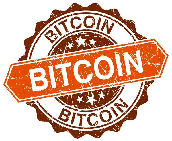 Bitcoin arancio rotondo grunge timbro su bianco — Vettoriale Stock