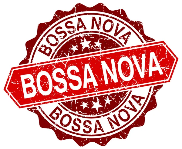 Bossa nova red round grunge stamp on white — стоковый вектор