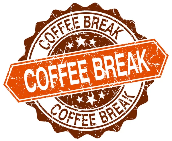 Coffee break orange round grunge stamp on white — Stock Vector