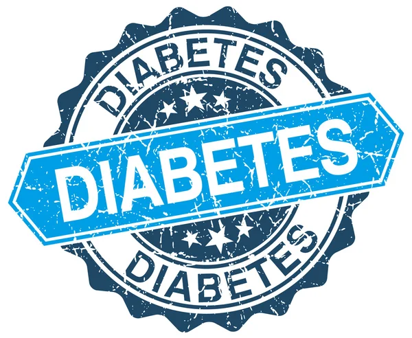 Diabetes Blue Round Grunge Stempel auf Weiß — Stockvektor