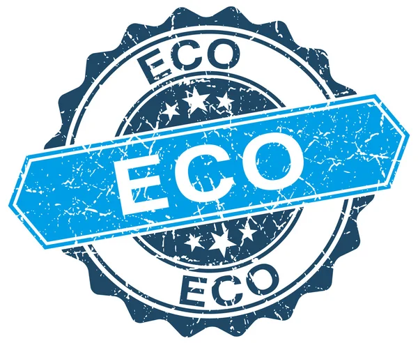 Eco azul redondo sello grunge en blanco — Vector de stock