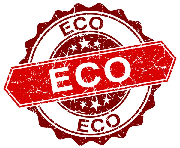 Эко-красная круглая марка гранжа на белом — стоковый вектор