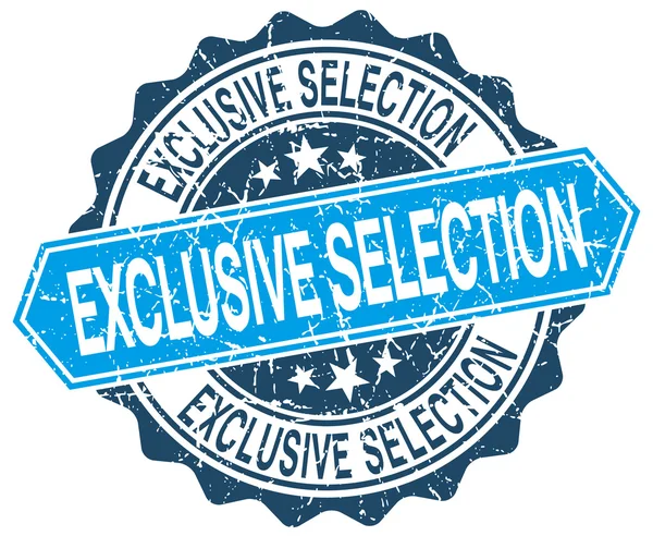Selection met exclusieve garanties blauwe ronde grunge stempel op wit — Stockvector