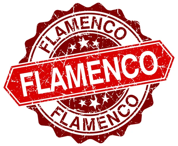 Sello grunge redondo rojo flamenco sobre blanco — Archivo Imágenes Vectoriales