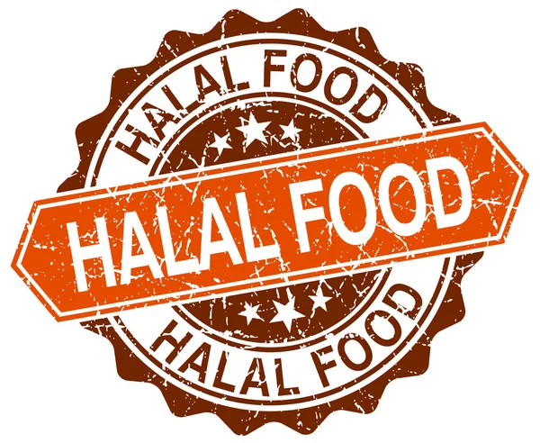 Halal cibo arancio rotondo grunge timbro su bianco — Vettoriale Stock