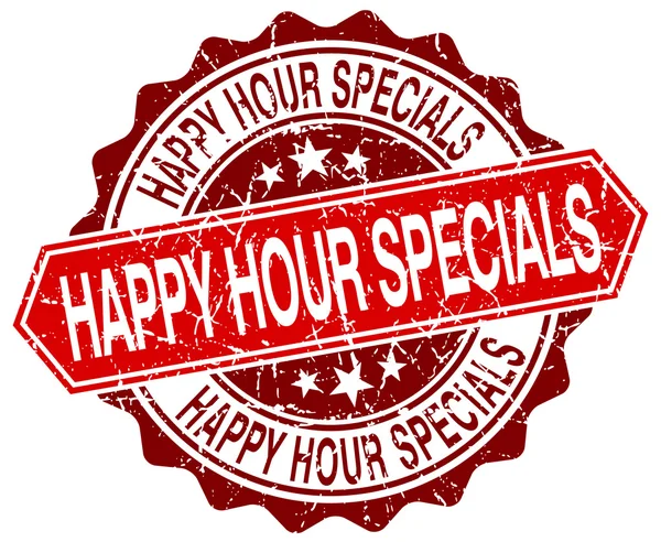 Happy hour specials red round grunge stamp on white — Stock Vector