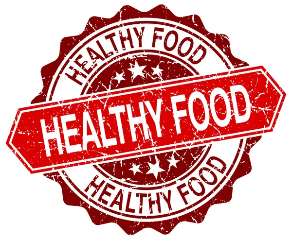 健康食品赤ラウンド白グランジ スタンプ — ストックベクタ