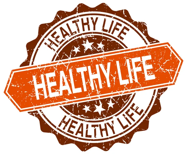 Hälsosamt liv orange rund grunge stämpel på vit — Stock vektor
