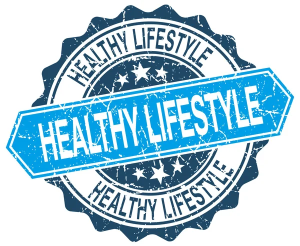 Sağlıklı yaşam mavi yuvarlak beyaz grunge damgası — Stok Vektör