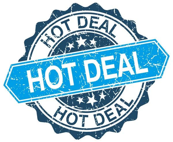 Hot deal azul redondo grunge selo no branco —  Vetores de Stock