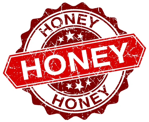 Timbre gris rond rouge miel sur blanc — Image vectorielle
