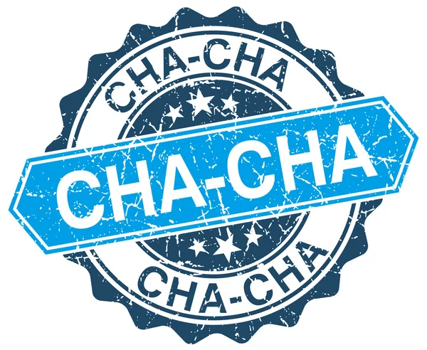 Cha-Cha kék kerek fehér grunge-bélyeg — Stock Vector