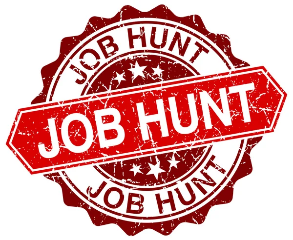 Job hunt red round grunge stamp on white — Stock Vector