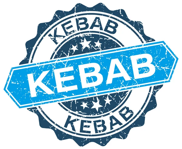 Kebab azul redondo sello grunge en blanco — Vector de stock