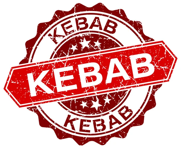 Kebab röd rund grunge stämpel på vit — Stock vektor