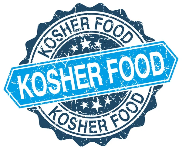 Kosher food blue round grunge stamp on white — Stock Vector