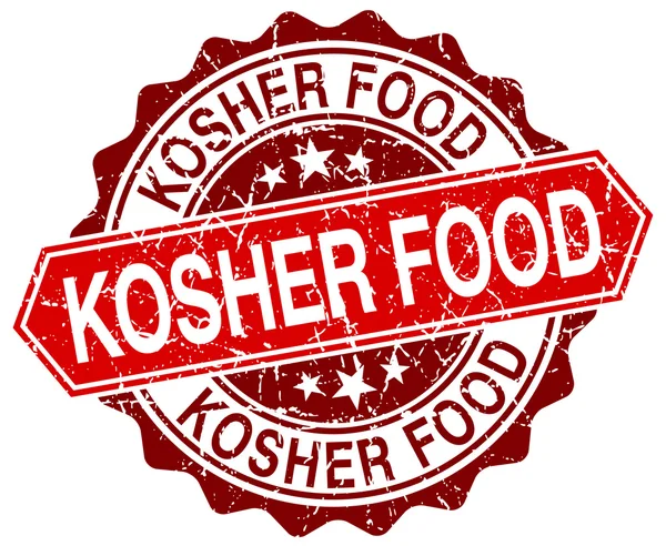 Kosher food red round grunge stamp on white — Stock Vector