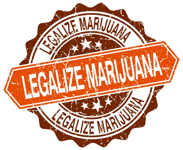 Легализовать марихуану оранжевый круглый гранж штамп на белом — стоковый вектор