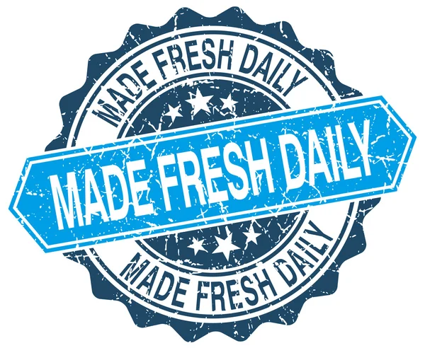 Made fresh daily blue round grunge stamp on white — Stock Vector