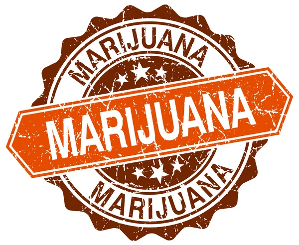 Marihuana naranja ronda grunge sello en blanco — Vector de stock