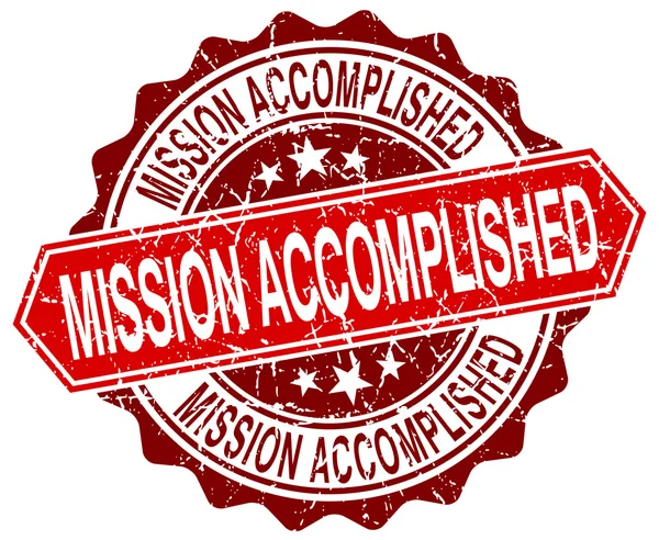 Mission accomplished red round grunge stamp on white — Stock Vector