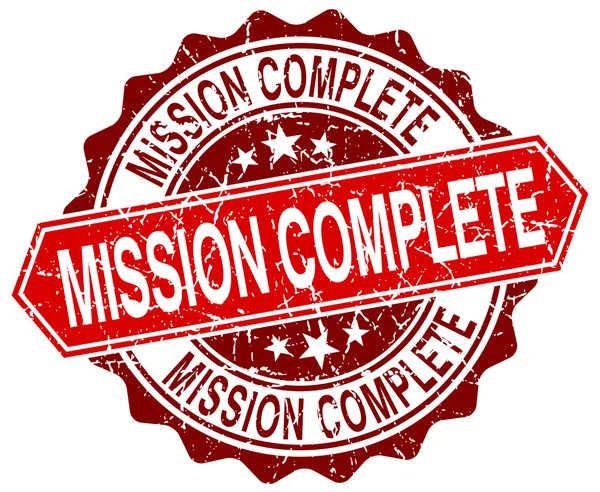 Mission complete red round grunge stamp on white — Stock Vector