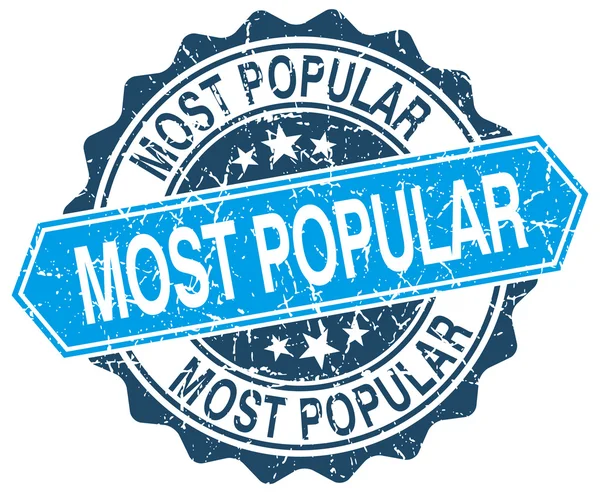 En popüler mavi yuvarlak beyaz grunge damgası — Stok Vektör