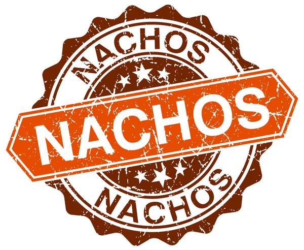 Nachos orange rund grunge stämpel på vit — Stock vektor