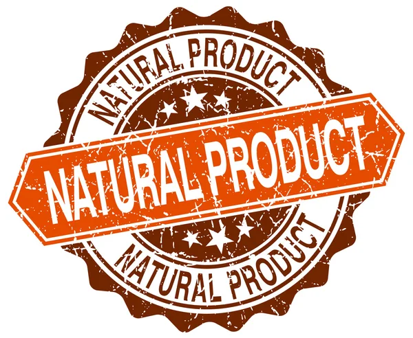 Sello grunge redondo naranja producto natural en blanco — Vector de stock