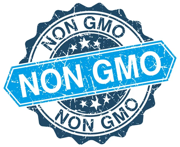 Non gmo blue round grunge stamp on white — Stock Vector