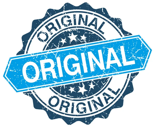 Sello grunge redondo azul original en blanco — Vector de stock