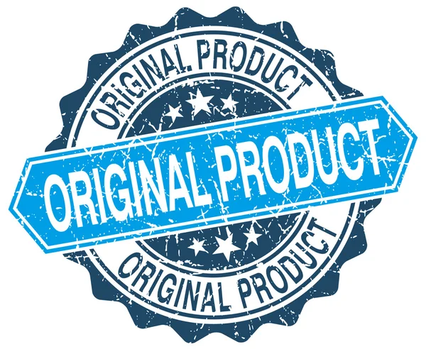 Oryginalny produkt niebieski nieczysty okrągły znaczek na biały — Wektor stockowy