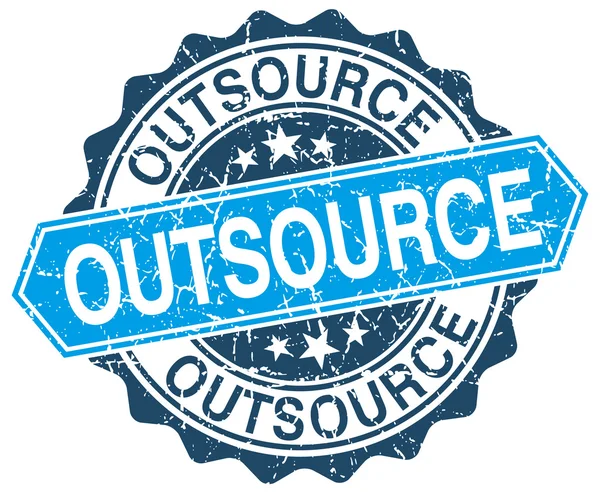 Outsource bleu rond grunge timbre sur blanc — Image vectorielle