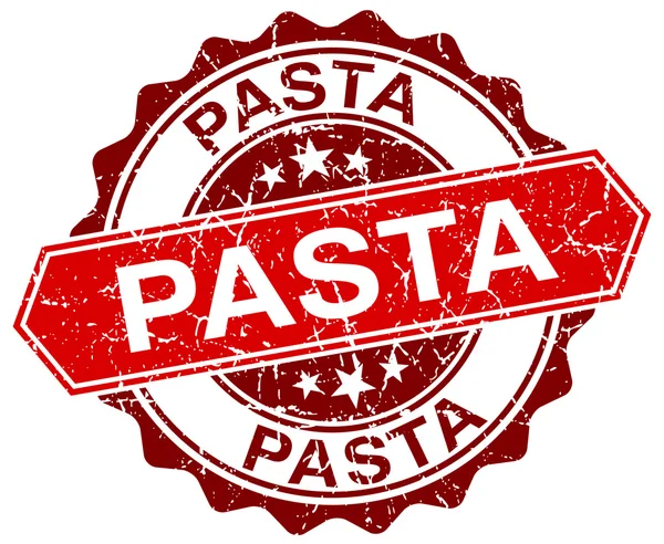 Pasta roter runder Grunge-Stempel auf Weiß — Stockvektor