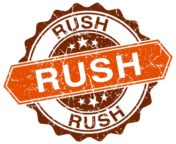 Rush Orange Round Grunge Stempel auf Weiß — Stockvektor