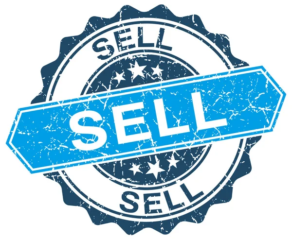 Vender sello grunge redondo azul en blanco — Vector de stock