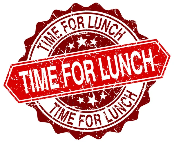 Time for lunch red round grunge stamp on white — Stock Vector