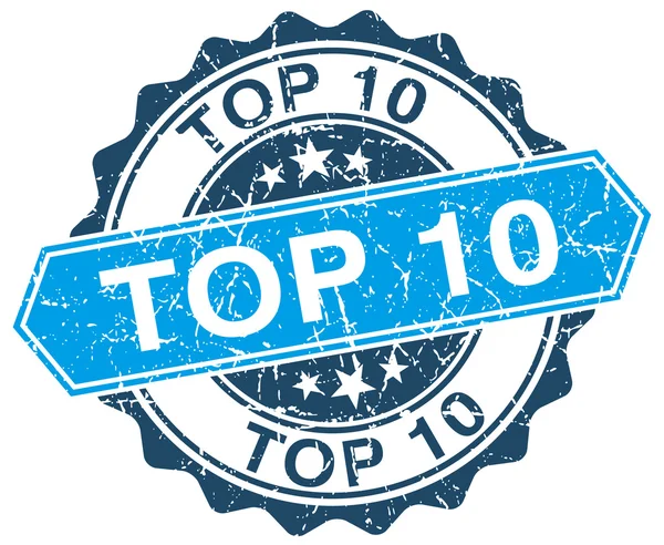 Top 10 Grunge redondo azul estampado en blanco — Vector de stock