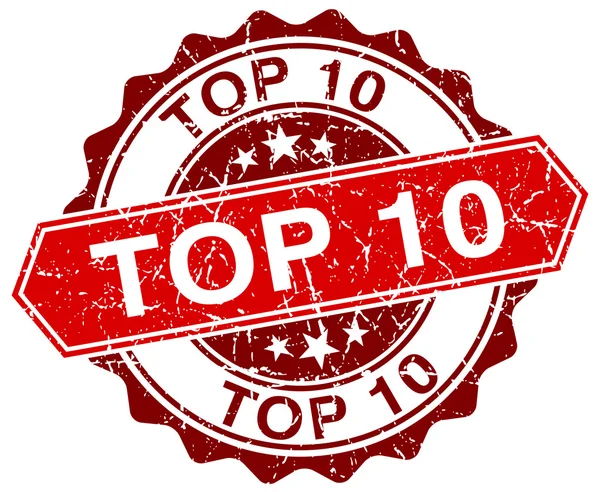 Top 10 roter Round Grunge Stempel auf Weiß — Stockvektor