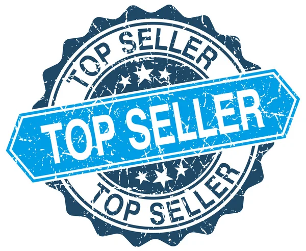 Top seller azul redondo grunge selo no branco — Vetor de Stock