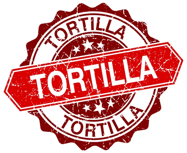 Tortilla rote runde Grunge-Marke auf weiß — Stockvektor