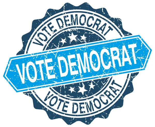 Ψηφοφορία δημοκράτης μπλε γύρο grunge σφραγίδα σε λευκό — Διανυσματικό Αρχείο