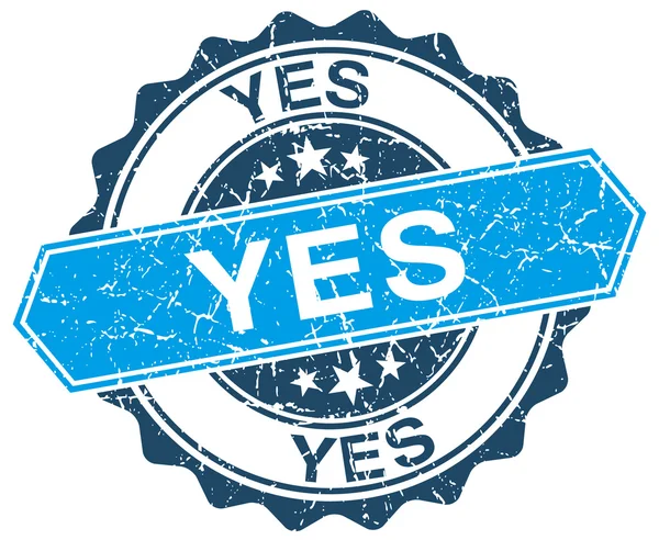 Yes blue round grunge stamp on white — Stock Vector